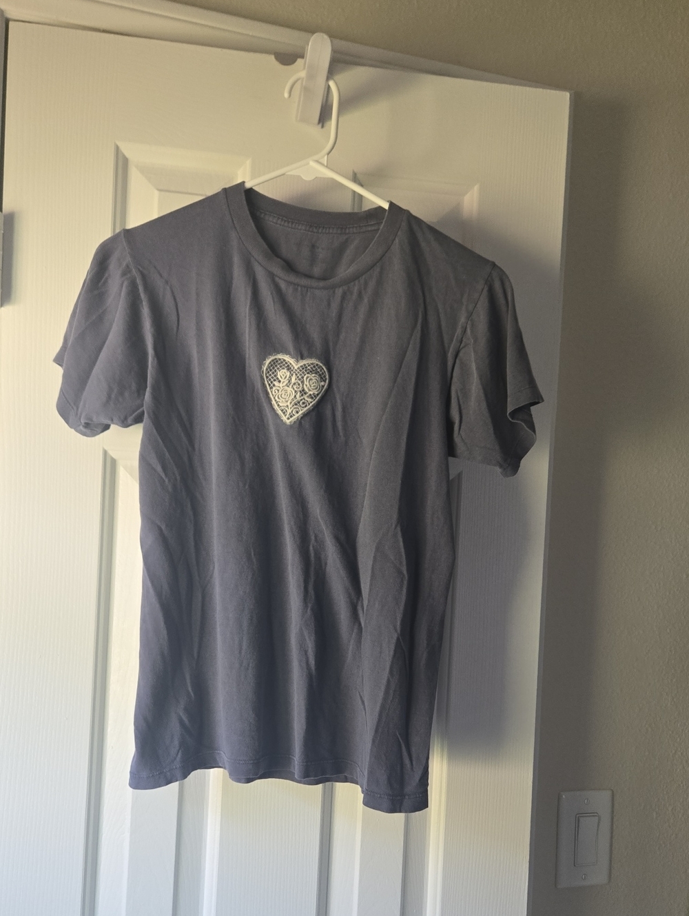 Brandy Melville  Short Sleeve Tee with Applique Heart - One Size Fits Most